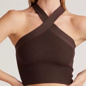 Aritzia Babaton Ribbed Brown Halter Crop Top